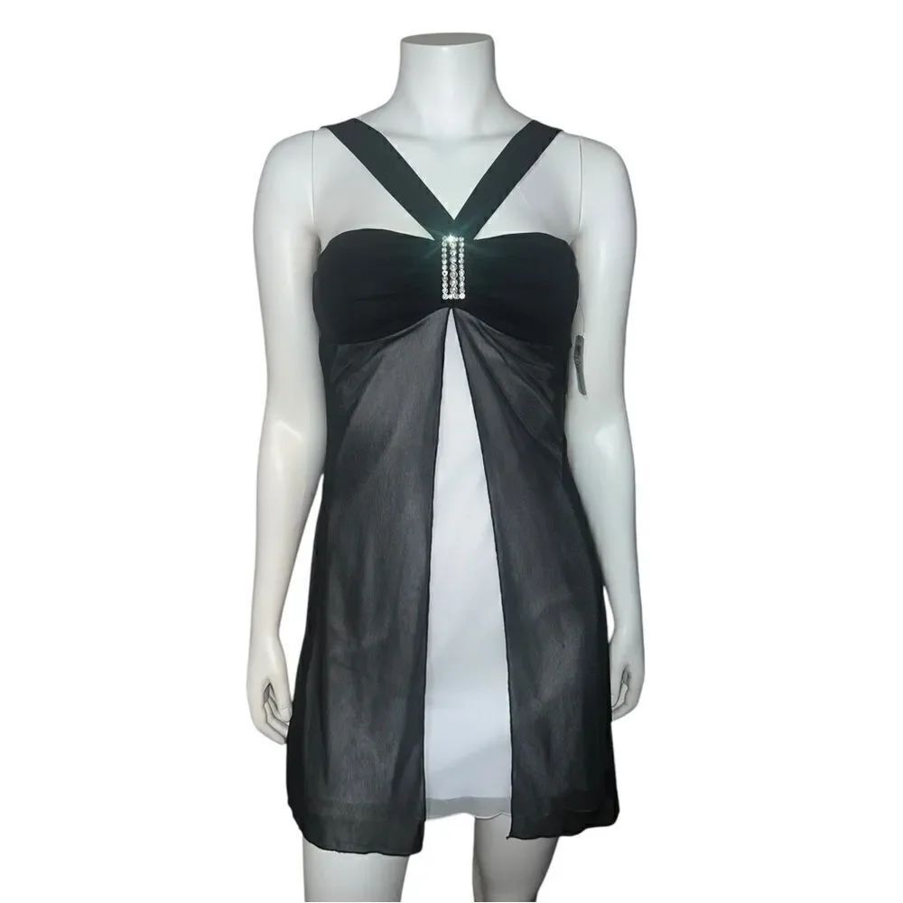 Windsor Juniors Black White Party Cocktail Dress Lined Clear Rhinestone Sz 3 NWT
